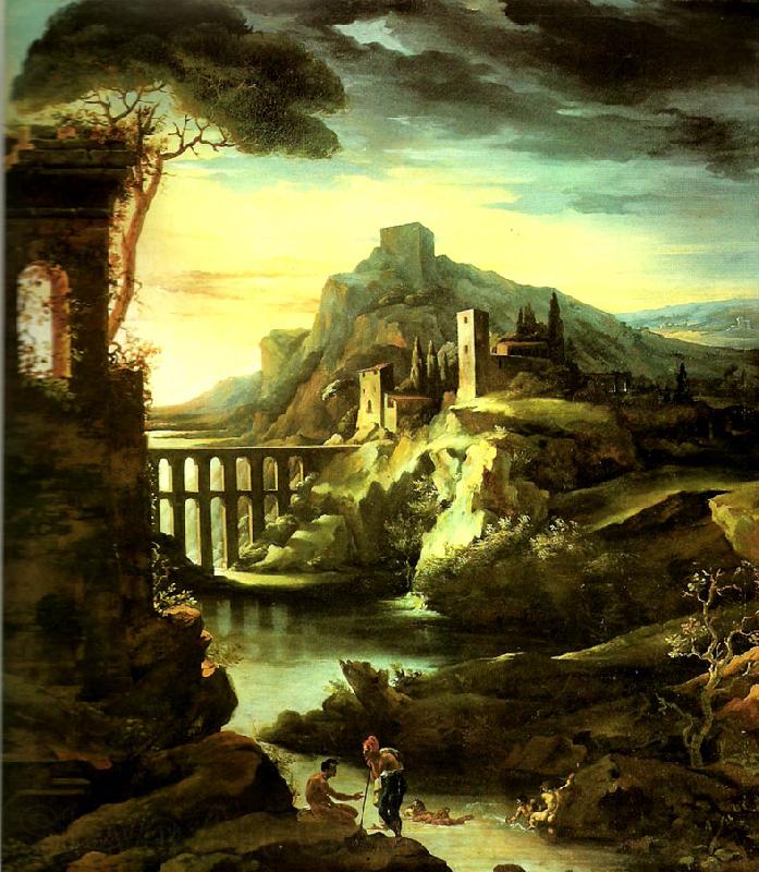 charles billoin paysage a l'aqueduc dit le soir France oil painting art